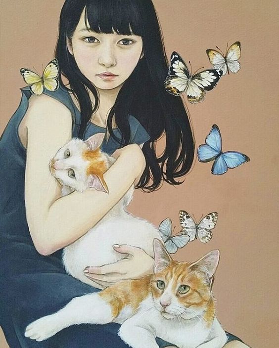 Mimi & Zizi - Girl with Cats by ochopi